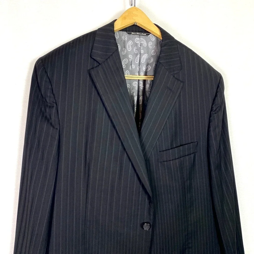 Jack Victor 44L Blazer 100% Italian Wool Pin Stripe Black Sport Coat Suit Jacket